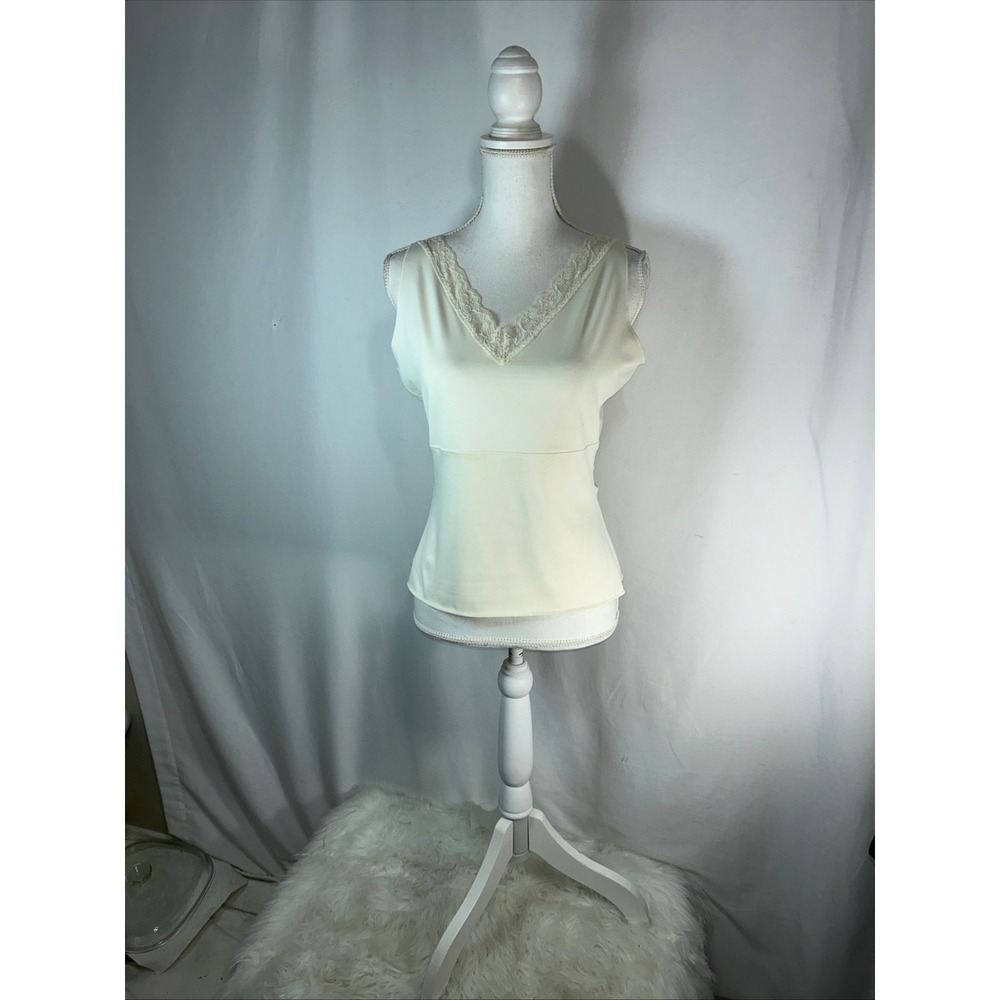 Spanx by Sara Blakely Ivory Lace Trim V-Neck Sleeveless Camisole Tank Top Large